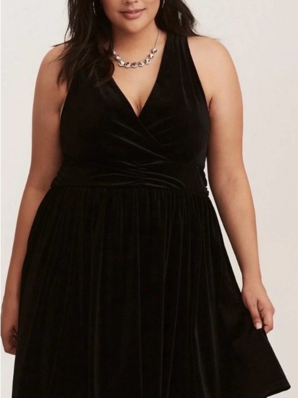 torrid Black Velvet V-Neck Sleeveless Fit-and-Flare Dress
